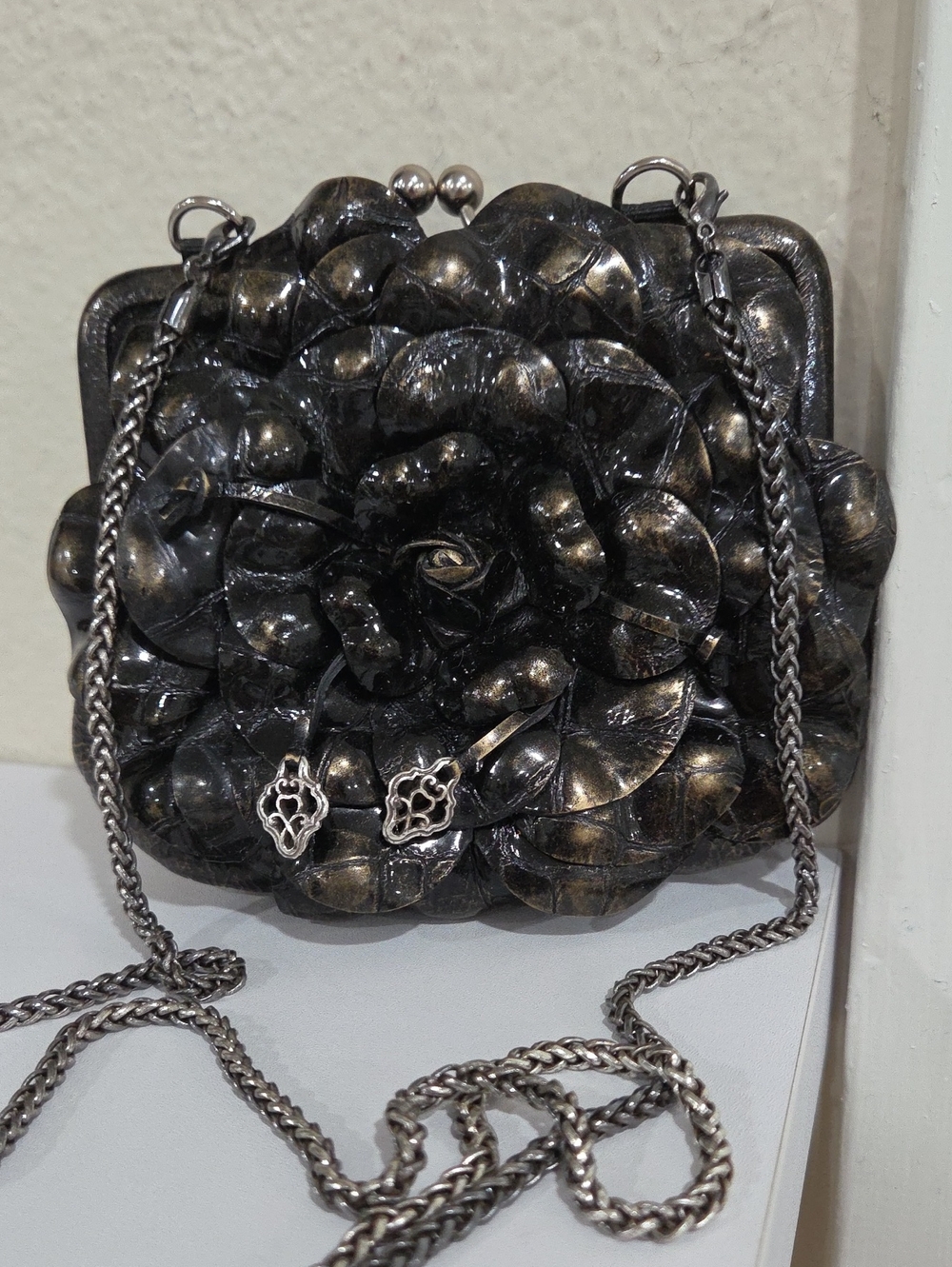 Brighton Metallic Black Floral Crossbody Bag